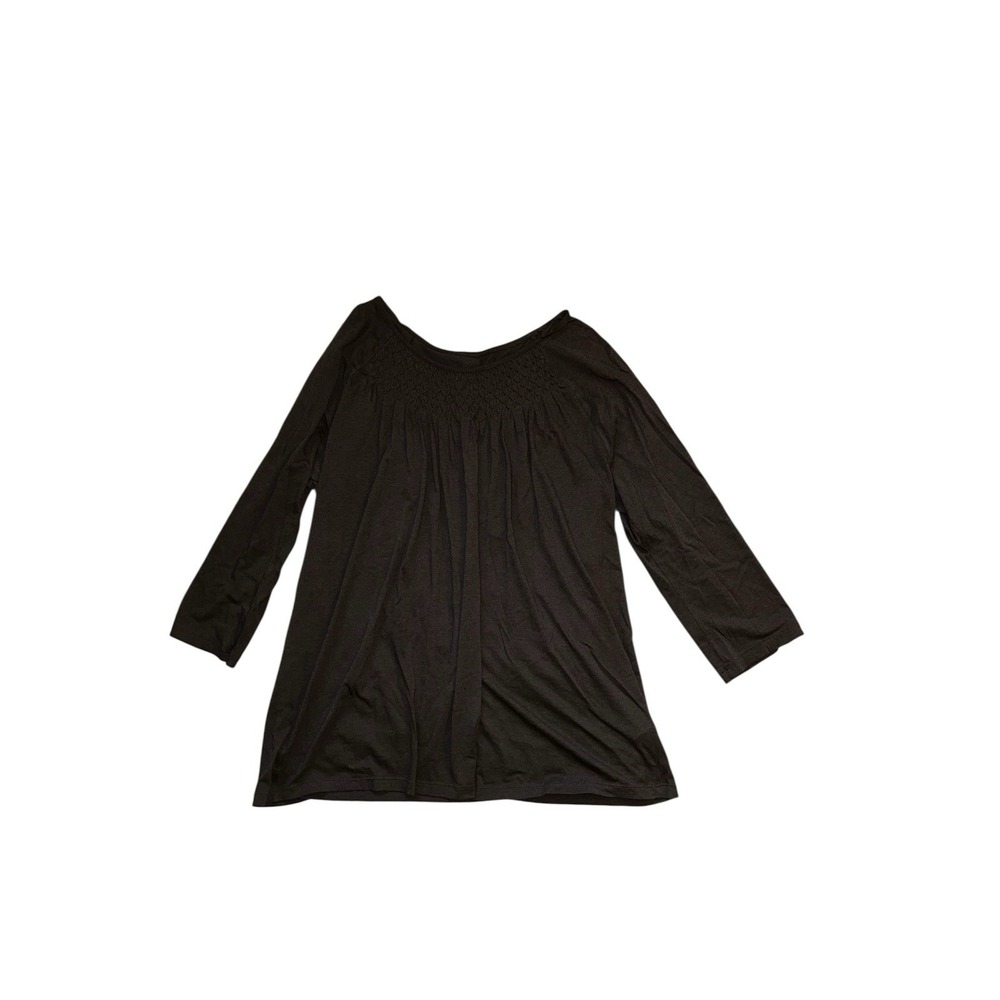 J Jill Diamond Smocked Tee‎ 60% Cotton 40% Modal Top Shirt Size XL Brown